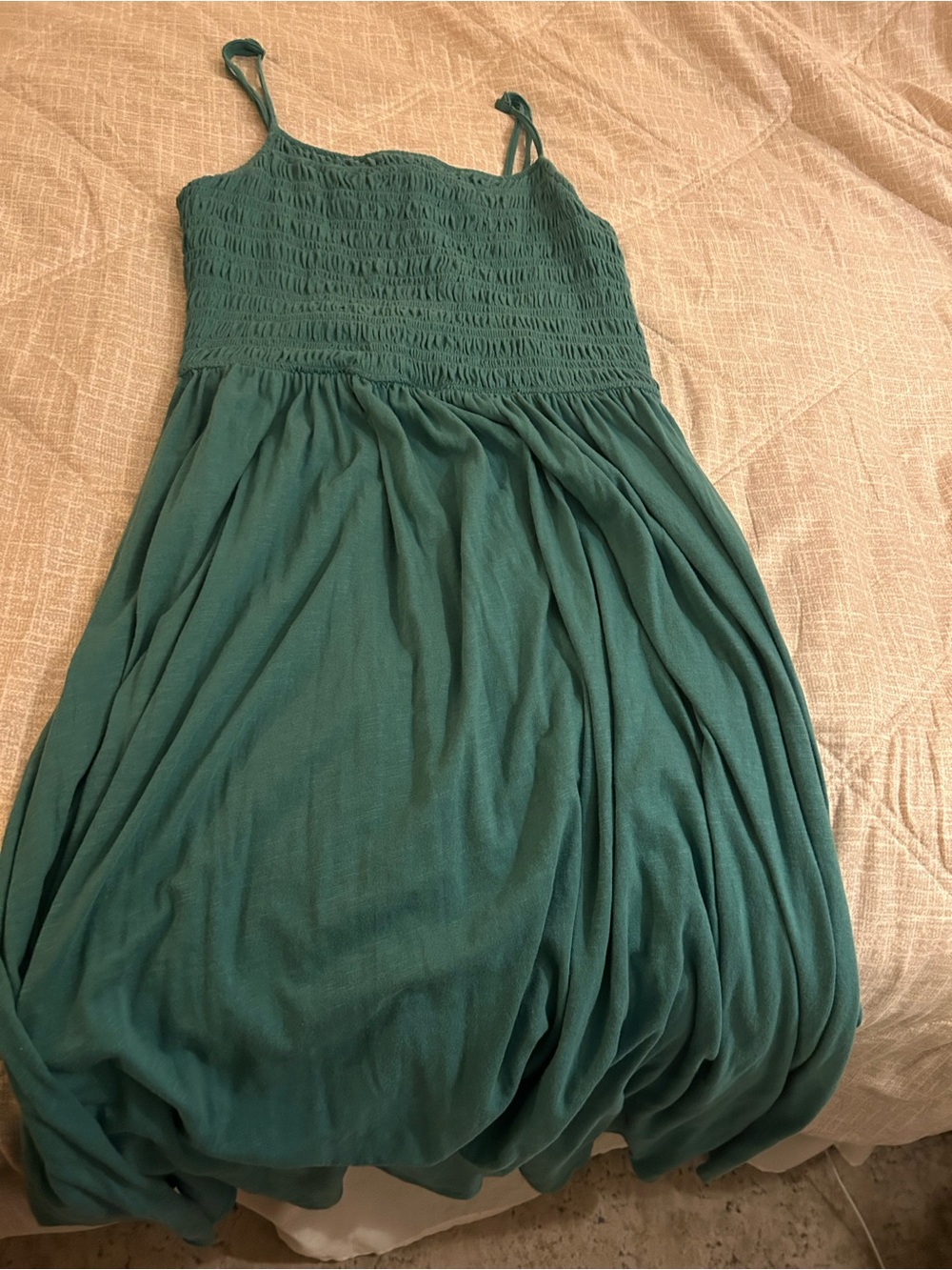 American Eagle Outfitters Teal Smocked Midi Dress with Spaghetti Straps
